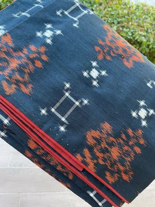 Kimono Seda Japonés Auténtico Azul Naranja