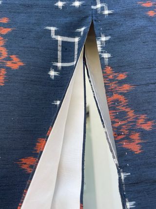 Kimono Seda Japonés Auténtico Azul Naranja