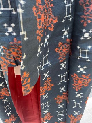 Kimono Seda Japonés Auténtico Azul Naranja