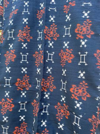 Kimono Seda Japonés Auténtico Azul Naranja