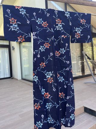 Kimono Japonés Verano Algodón Azul Yukata
