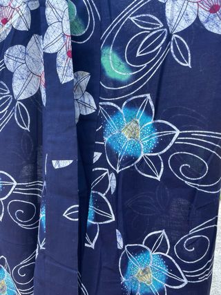 Kimono Yukata Japonés auténtico Flores Azul Blanco