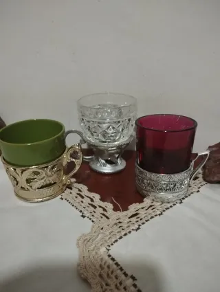 Set 3 Tazzine Antiche Vetro e Ceramica