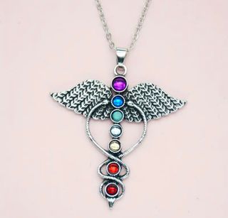 Collar Caduceo Chakras Plata