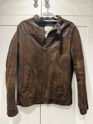 Cazadora Biker Cuero Marrón Auténtico talla M
