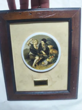 Cornice in legno con inserto in ceramica Limoges