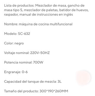 Batidora Amasadora 700W EU 220V