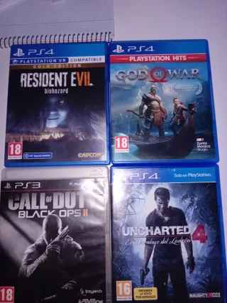 Ps4: God of war, Uncharted 4 y RE7 Gold
Ps3: Cod
