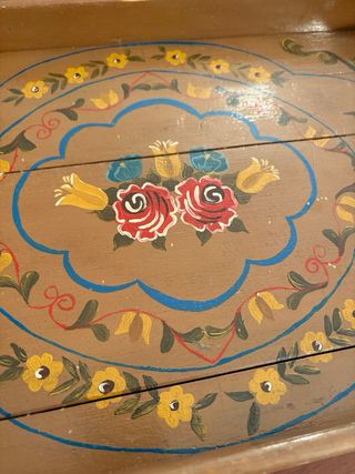 Vassoio vintage in legno decorato