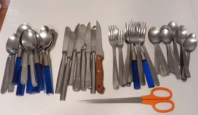 Set Cubiertos Metal y Plástico Azul/Plata