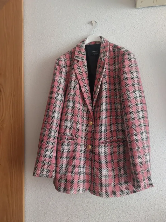 Blazer Stradivarius XL Rosa Cuadros