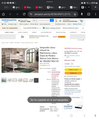 Triple litera madera maciza pino blanco rosado