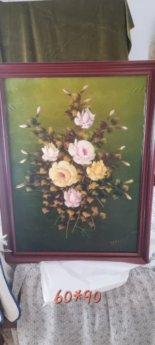 Cuadro de flores rosas y amarillas