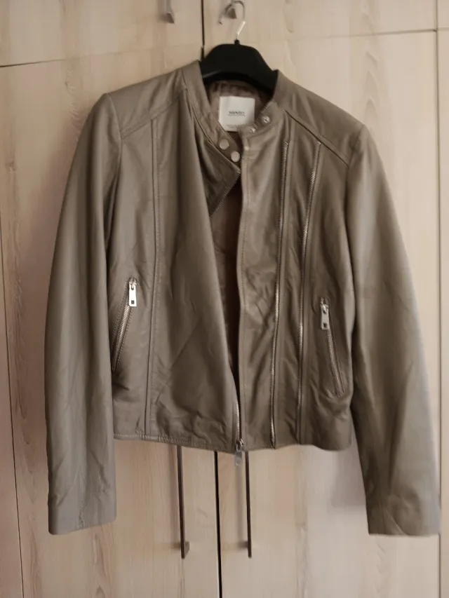 Cazadora Piel Mango Gris