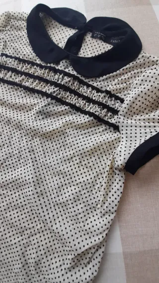 Camisa Zara gasa lunares cuello Peter Pan M