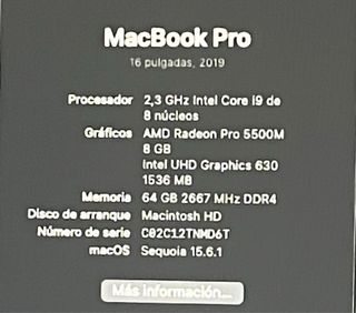 MacBook Pro 16 2019 i9 64RAM (pantalla rota)