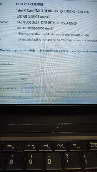 Ordenador Toshiba i3 8Gb RAM SSD 240Gb  W11 y Offi