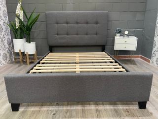 Cama Matrimonial Tapizada Gris