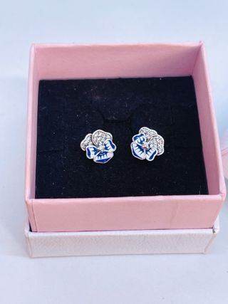 Pendientes flor pensamiento azul y plata