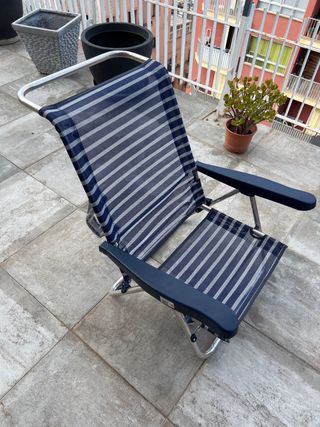 Silla de Playa Plegable Azul y Plata