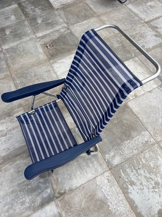 Silla de Playa Plegable Azul y Plata