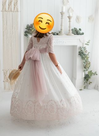 Vestido de Comunión Andrea Milano Blanco y Rosa