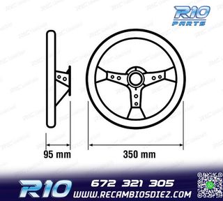 VOLANTE INVERTIDO PIEL VUELTA NEGRO BRAZOS NEGROS Y RIBETE R