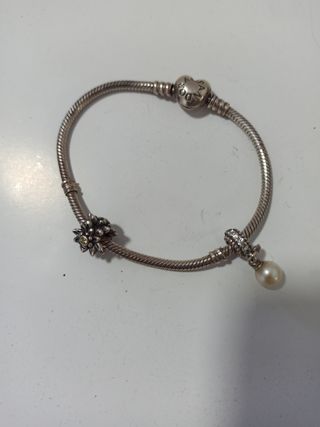 Pulsera Pandora Plata Corazón y Perla 19 cm