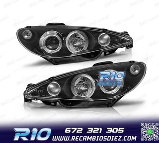 FAROS PARA PEUGEOT 206 02-08 OJOS ANGEL FONDO NEGRO H7 OEM