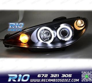 FAROS PARA PEUGEOT 206 02-08 OJOS ANGEL FONDO NEGRO H7 OEM