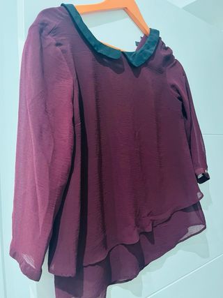 Camisa morada manga 3/4 cuello Peter Pan
