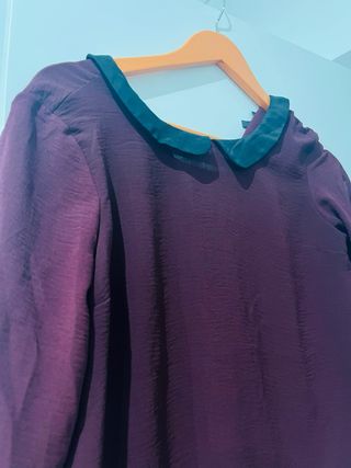Camisa morada manga 3/4 cuello Peter Pan