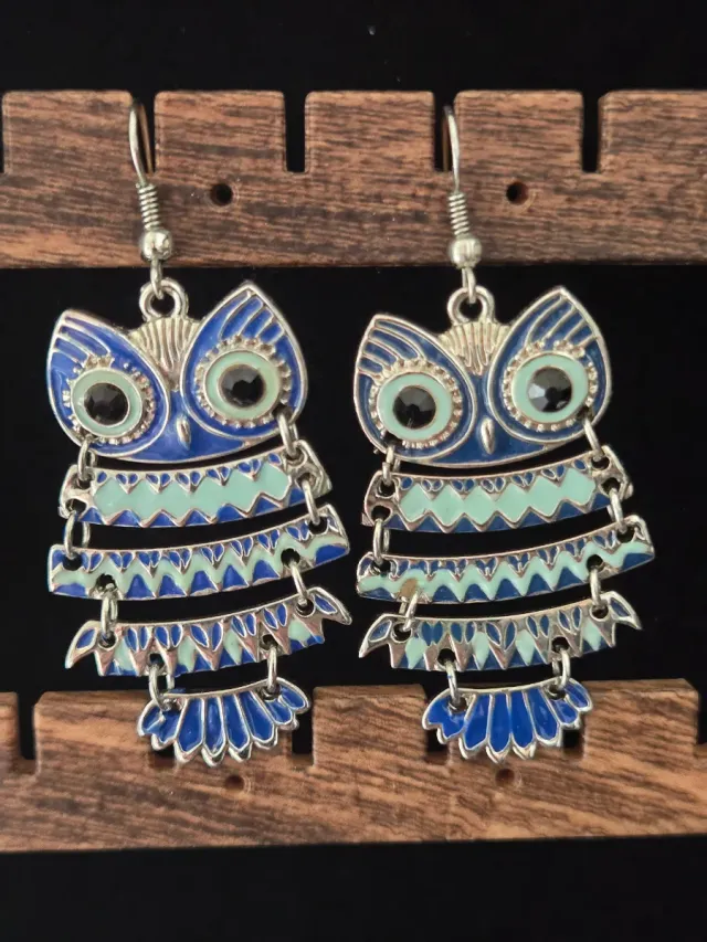 Orecchini gufo blu e verde acqua