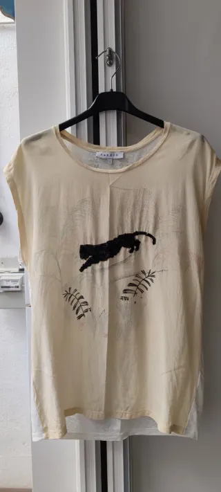 Camiseta Sandro Talla S Negra y Beige