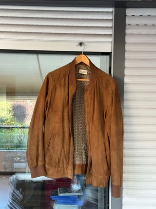 Bomber ante marrón con forro estampado