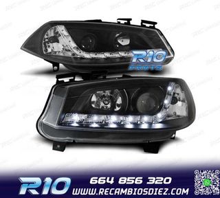 FAROS RENAULT MEGANE 02-05 LUZ DIURNA LED FONDO NEGRO