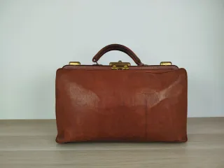 Borsone Cuoio Pelle Vintage Medico Marrone Epoca