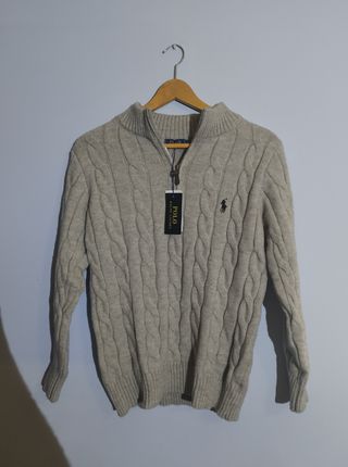 Jersey Polo Ralph Lauren Cable Knit Gris Talla M