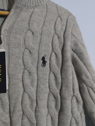 Jersey Polo Ralph Lauren Cable Knit Gris Talla M