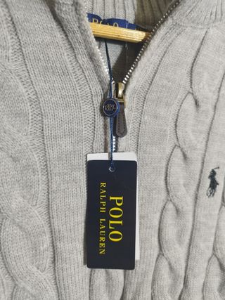 Jersey Polo Ralph Lauren Cable Knit Gris Talla M
