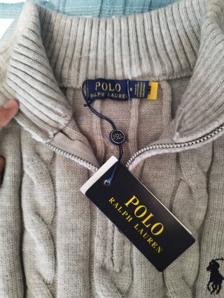 Jersey Polo Ralph Lauren Cable Knit Gris Talla M