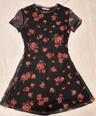 Vestido Stradivarius floral negro rosa S