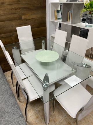 Mesa Comedor Cristal 6 Sillas Blanca