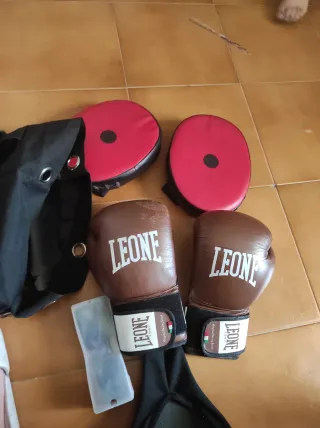 Guantes de boxeo LEONE marrones también la mochila