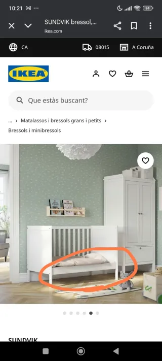 Cuna Ikea Sundvik Blanca con Colchón.