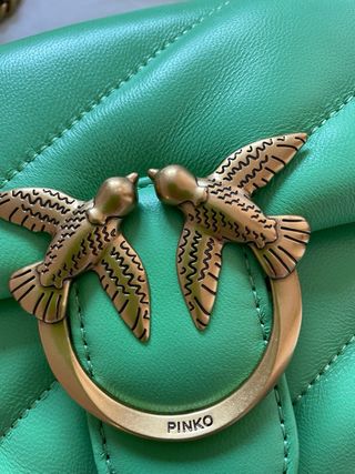 Bolso Pinko Piel Verde y Dorado