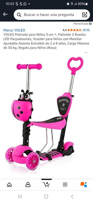 Patinete Yoleo 5-en-1 Rosa Niña