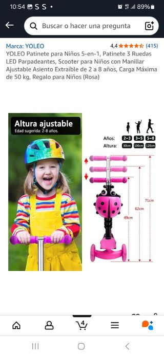 Patinete Yoleo 5-en-1 Rosa Niña