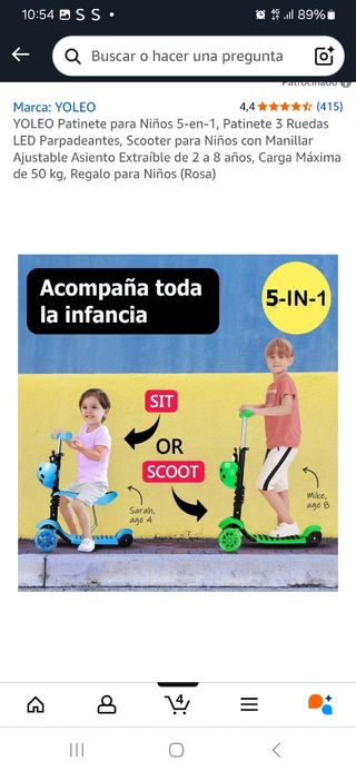 Patinete Yoleo 5-en-1 Rosa Niña