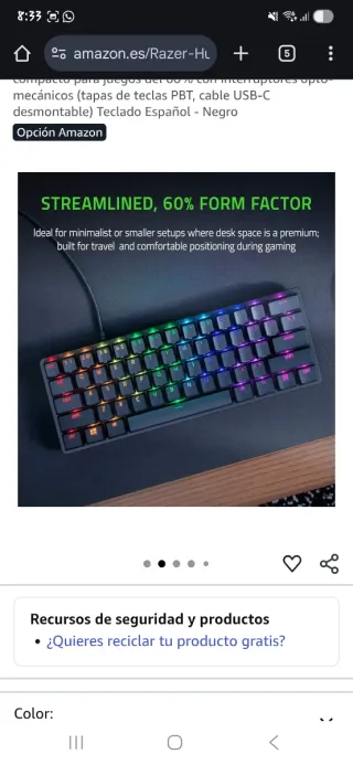 Teclado Razer Huntsman Mini Español Negro